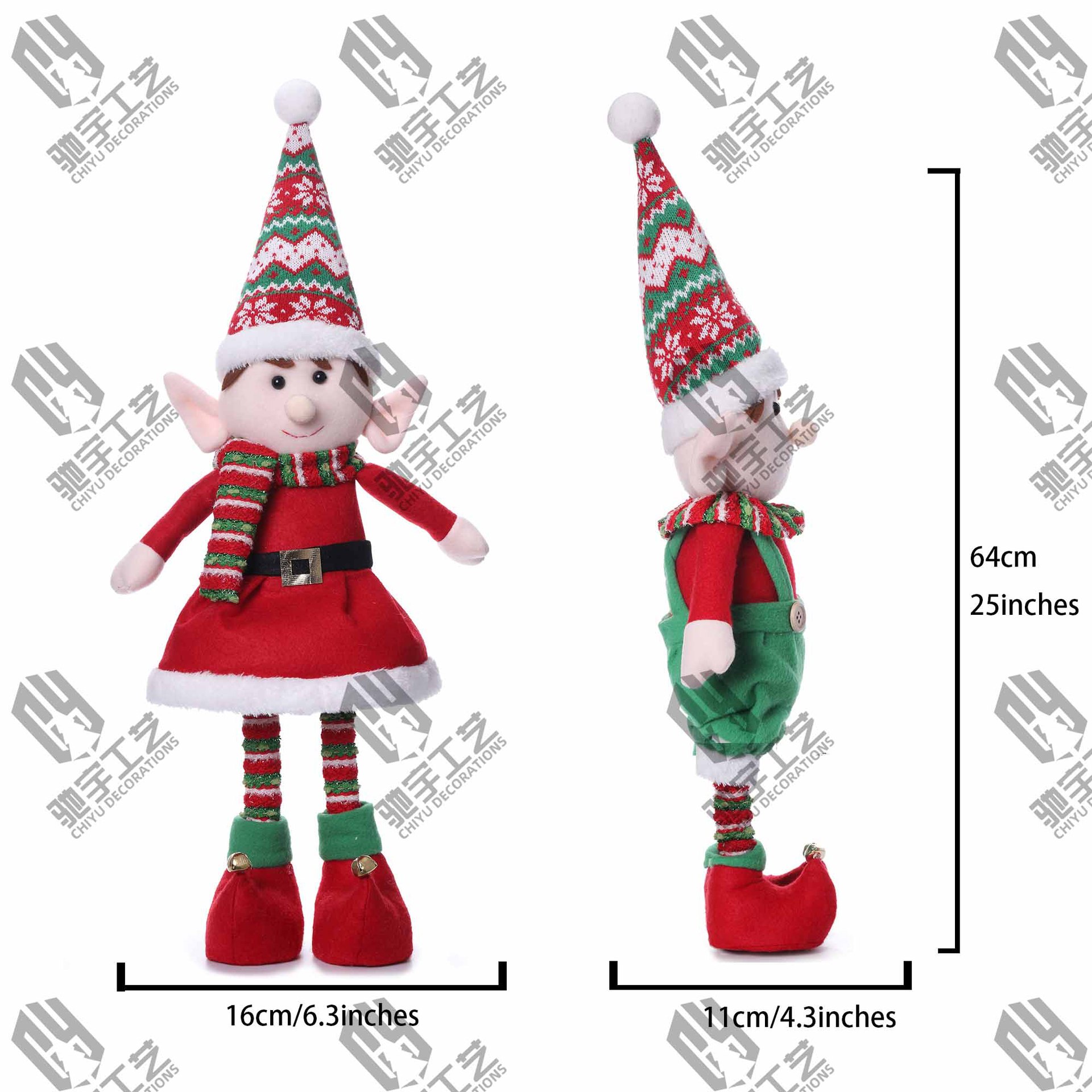 Navidad una variedad de tela roja y verde de piernas largas muñecas elfos retráctiles para hombres y mujeres muñecas elfos decoraciones de Navidad