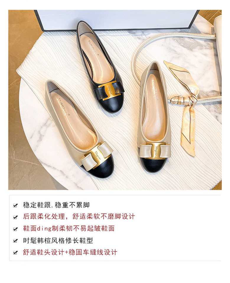 Giày búp bê nữ mũi tròn phối màu thắt nơ, gót thấp 1–3 cm — Màu mơ, Màu đen chi tiết 8