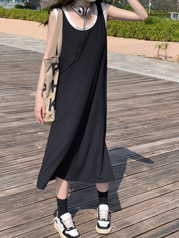 chubby girl Summer New Sleeveless Strap dress Women's Pregnant Women's Loose Inner Base Vesset Dress Meat Covering Beach Dress