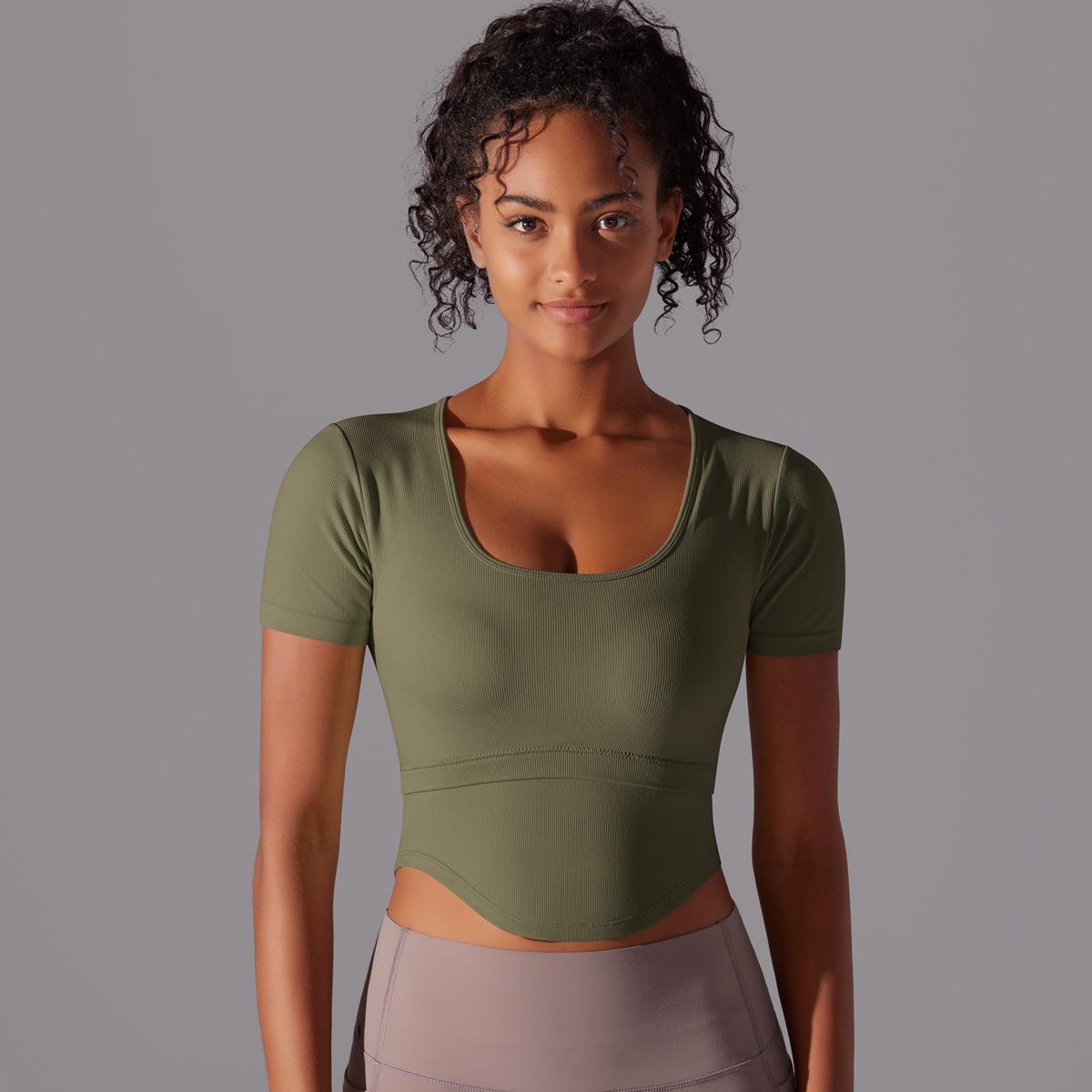 Simple Style Solid Color Nylon Spandex Round Neck Active Tops T-shirt display picture 113