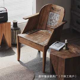 老榆木餐椅民宿酒店设计感装饰单人靠背椅禅意沙发实木长条凳餐椅