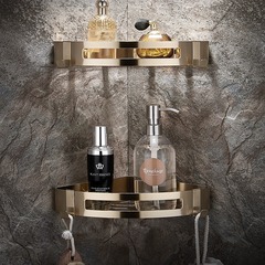 304 stainless steel brushed gold triangular corner basket double-layer thickened wide-edge bathroom corner basket storage basket drain basket storage rack