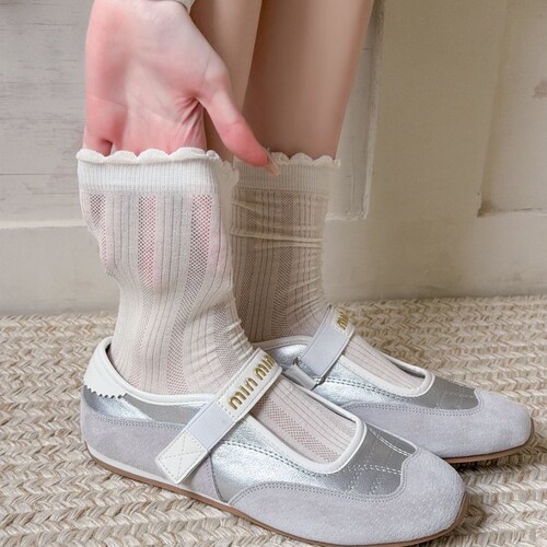 Women's Summer Thin Crew Socks with Moss Edge Ballet Style Pile Socks Breathable Anti-Odor Sweat Absorbent Crew Socks