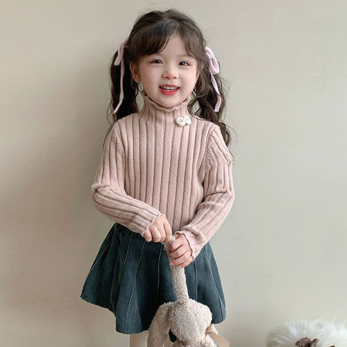 Girls' Turtleneck Sweater for Autumn/Winter | Kids' Knitted Base Layer Top | Korean-style Chic Ribbed Design | Winter Innerwear for Little Girls