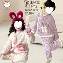 亲子款儿童睡衣秋冬加绒加厚超萌家居服法兰绒两件套高档时尚保暖