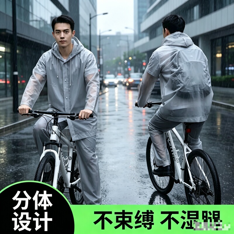 Bicycle raincoat, not disposable, designed for school commutes, unisex, long style, full-body protection against heavy rain, separate design Bicycle raincoat, not disposable, designed for school commutes, unisex, long style, full-body protection against heavy rain, separate design