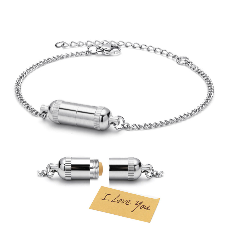New Cross-Border Stainless Steel Capsule Bracelet That Can Hold Pills, Commemorative Gift, Ins-Style Handwritten Note, Adjustable Bracelet New Cross-Border Stainless Steel Capsule Bracelet That Can Hold Pills, Commemorative Gift, Ins-Style Handwritten Note, Adjustable Bracelet