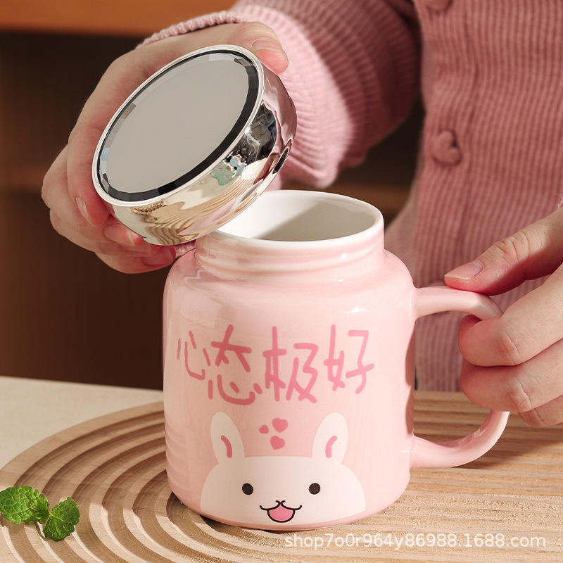 セラミック鏡面カップ蓋付き高颜値マグカップかわいいオフィスカップ学生カップルカッププレゼントカップ|undefined