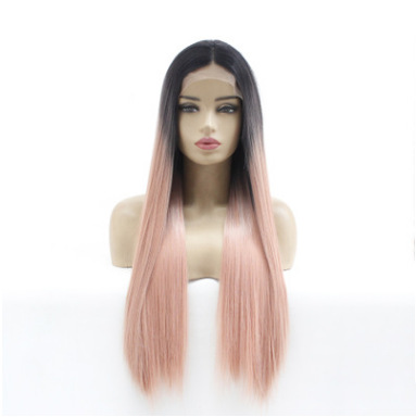Gradiente rosa largo cabello recto fibra química europea y americana frente encaje cubierta de cabeza fábrica al por mayor LW0151