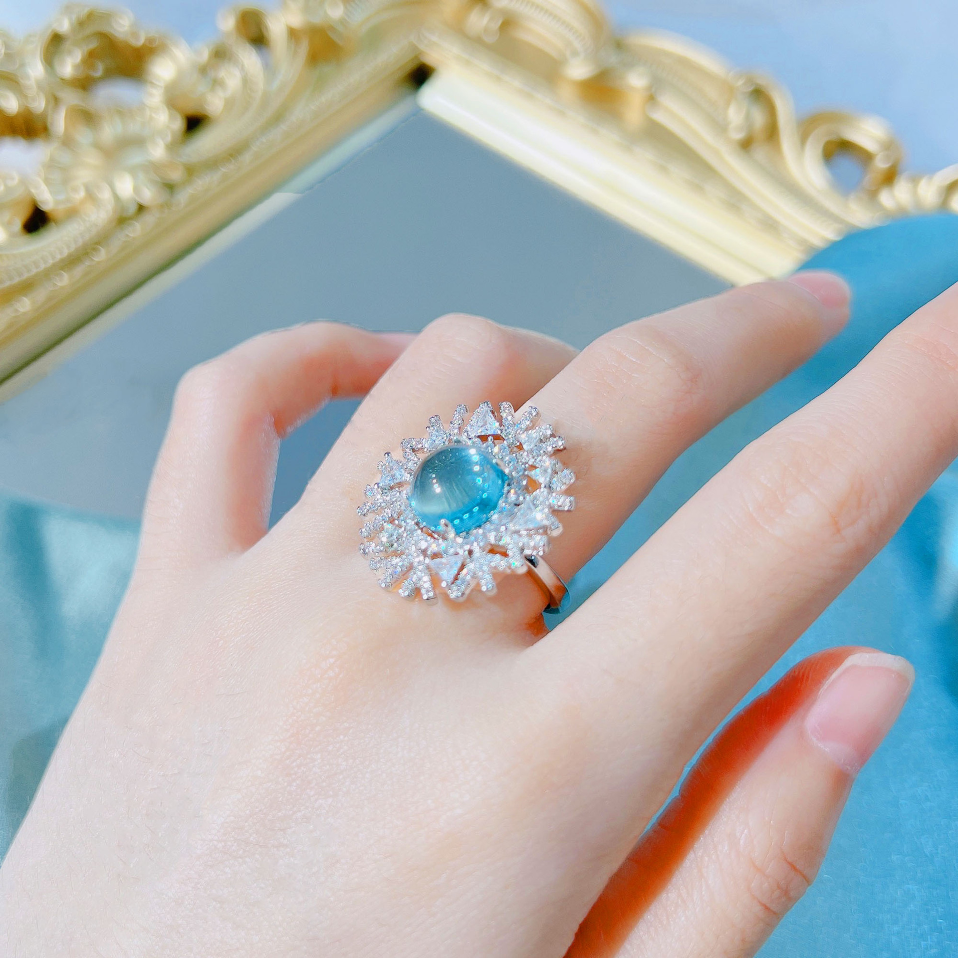 Sweet Snowflake Copper Rings Lace Artificial Gemstones Copper Rings