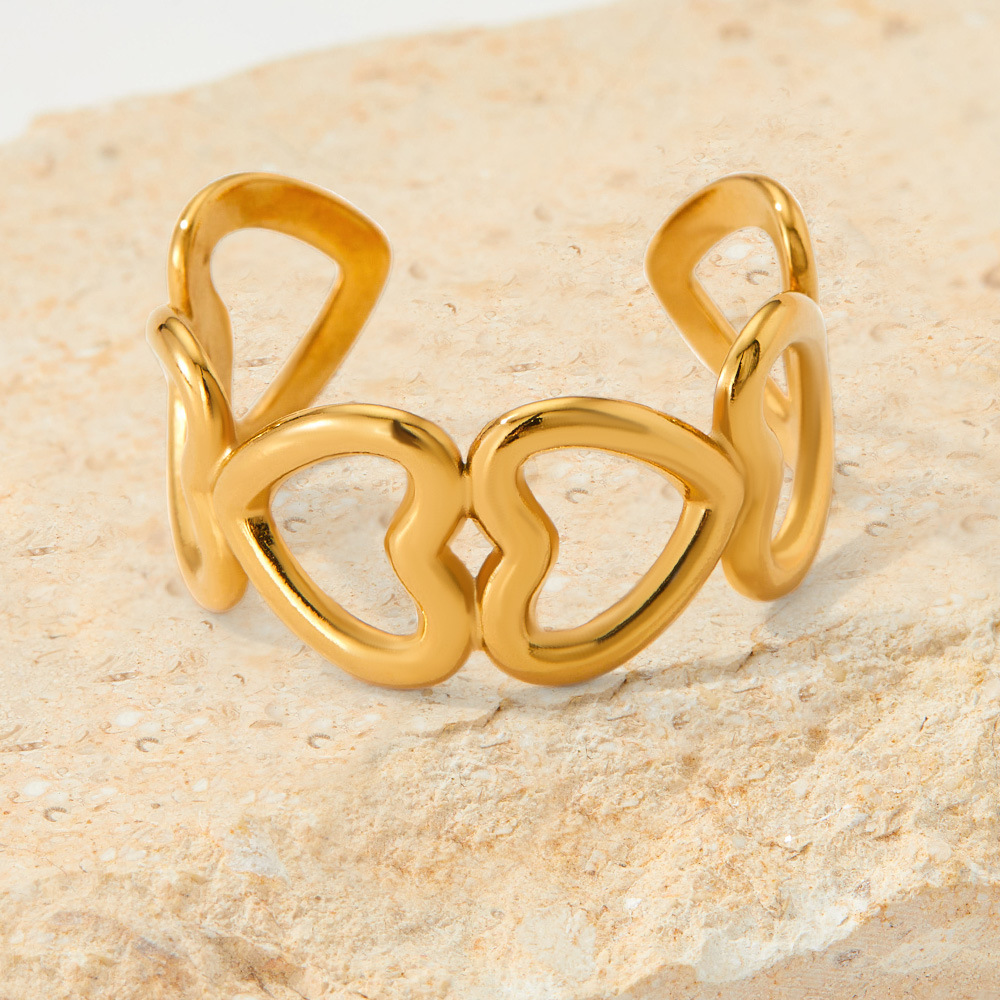 304 Stainless Steel Material Heart Shape Pattern PVD Coated Real Gold Plated 16K Gold White Gold Plated Gold Plating Heart Shape 304 Stainless Steel Waterproof Non Tarnish Open Ring