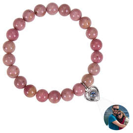 跨境定制照片手链玛瑙粉斑马石手链桃心投影石图片文字定制手链