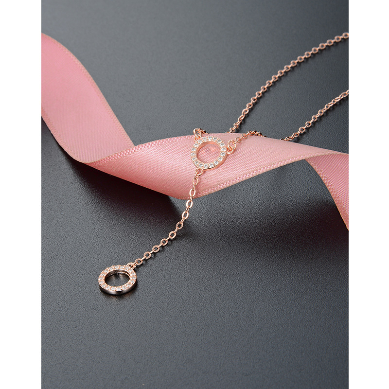 Completo diamante Rosa oro hueco redondo s925 Collar de plata Corea del Sur Dongdaemun elegante collar de mujer al por mayor