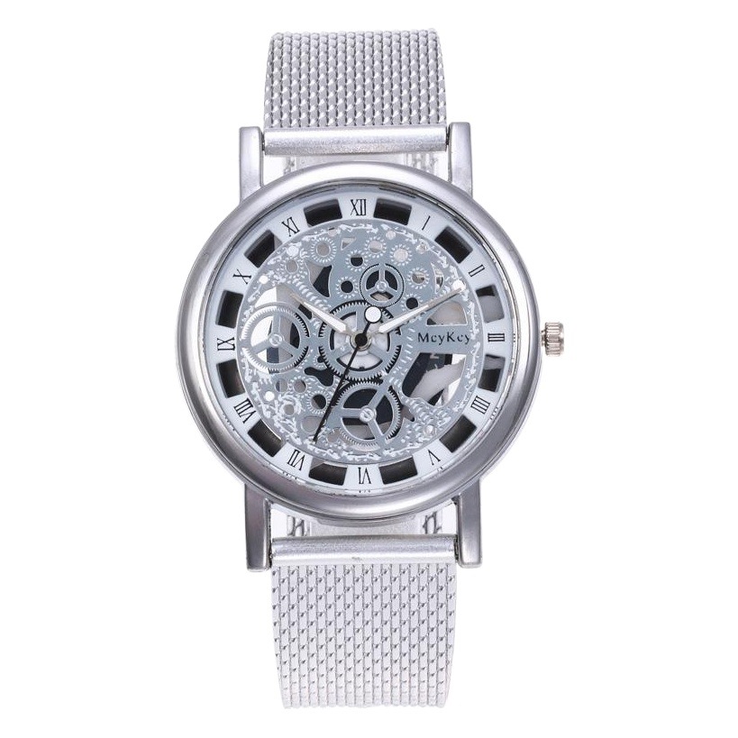 Comercio exterior Venta caliente hombres reloj hueco no mecánico reloj casual moda malla cinturón hombres reloj de cuarzo fábrica al por mayor