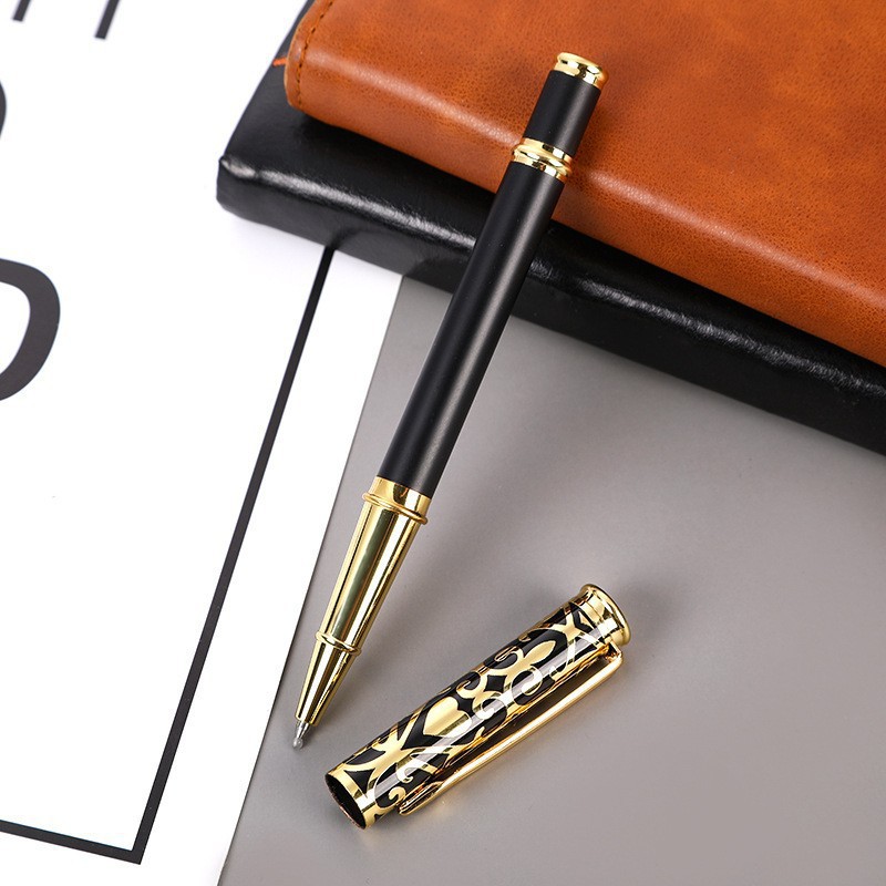 Black Business Metal Signature Pen Gold Carving Gel Pen Laser Advertising Pen Anniversary Gift Ball Pen