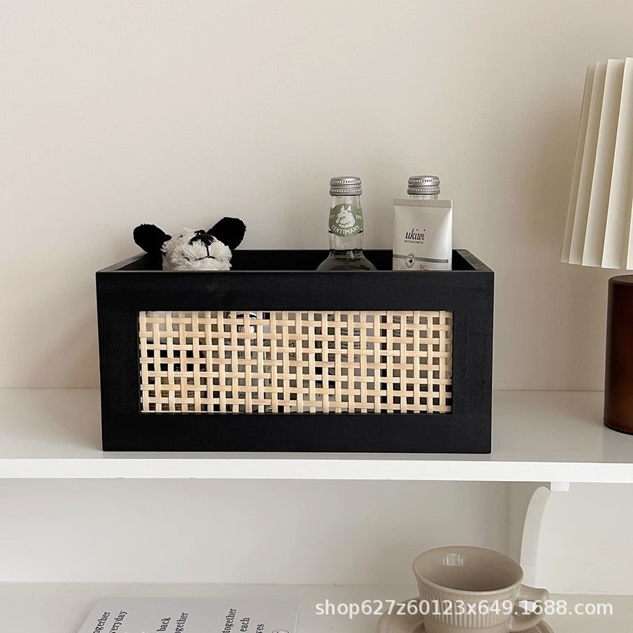 Cesta de almacenamiento de bambú hecha a mano retro de estilo japonés, caja de almacenamiento de escritorio, hogar, sala de estar, libro, bocadillos, marco de almacenamiento de artículos diversos