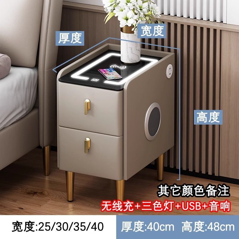 Pequeña mesa de cabecera de madera maciza lujosa cabecera de cabecera ultra estrecha armario de almacenamiento multicapa de 25cm armario de almacenamiento pequeño paquete completo