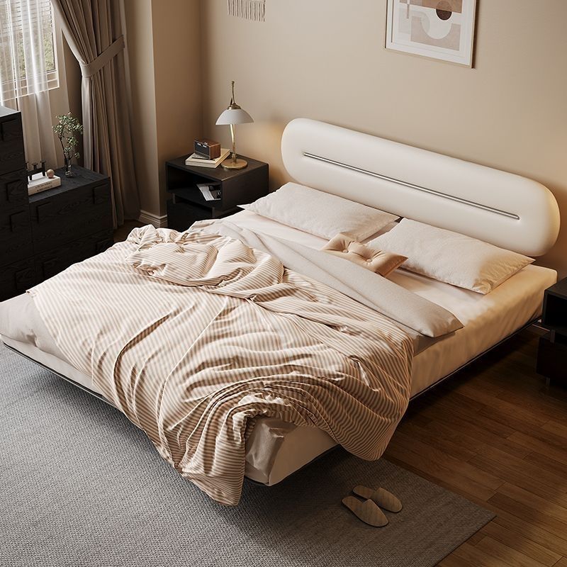 Carbon Steel Frame Bed, Ultra-Thin Bedside Bed, Antique Style Leather Bed, Retro French Style Small Apartment Bedroom, Edge-To-Edge Suspended Bed