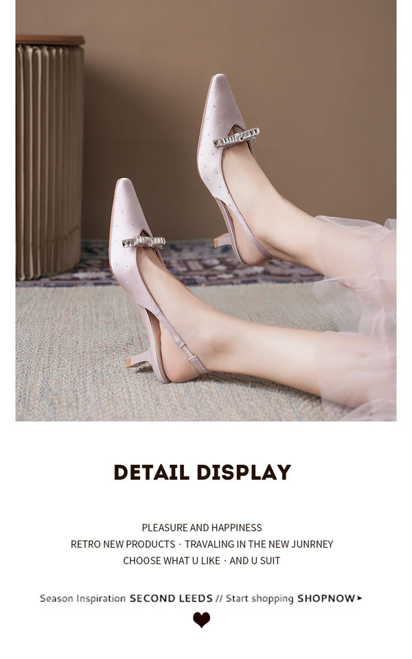Sandal nữ bít mũi hở gót chất liệu satin đính đá, gót vuông thấp 3–6 cm — Màu be, Màu hồng nhạt, màu đen chi tiết 13