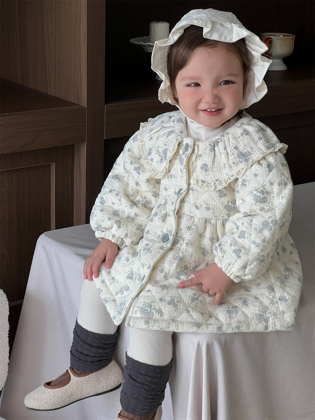 Niñas flores cortas chaqueta larga engrosada otoño invierno ropa infantil coreana ropa de invierno bebé ropa de invierno