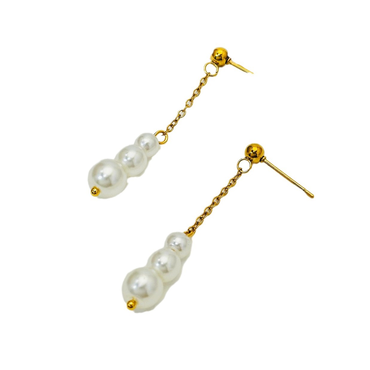 Tres pendientes de perlas franceses no se desvanecen en oro nuevo diseño de lujo ligero de moda pendientes de temperamento