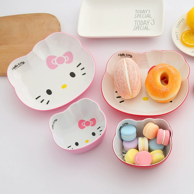 Детская посуда Hello Kitty, мультяшные милые миски — красный и фуксия