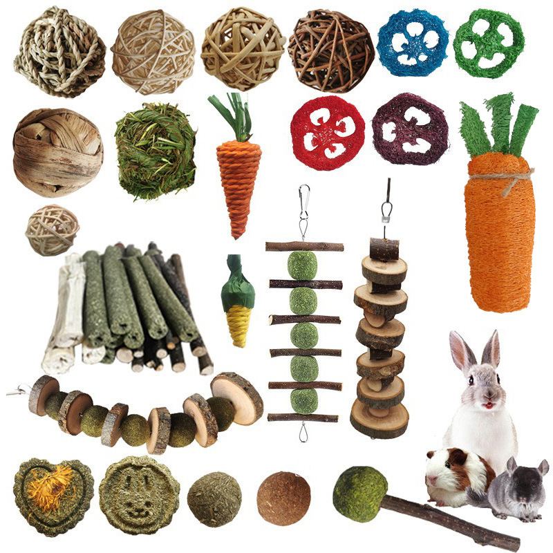 Rabbit Toy Set Combination Hamster Molar Grass Ball Rattan Ball Grass Cake Bite String Apple Wood Dutch Pig Bite Snack