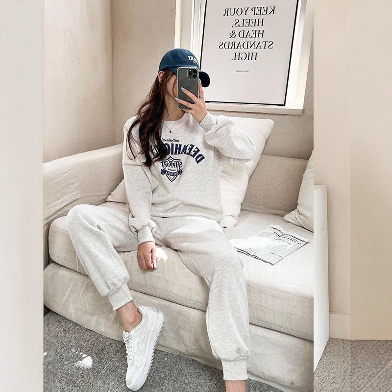 2025 Autumn and Winter Korean Sports Casual Suit for Women, Fashionable and Slimming Sweatshirt with Wide-Leg Pants Two-Piece Set