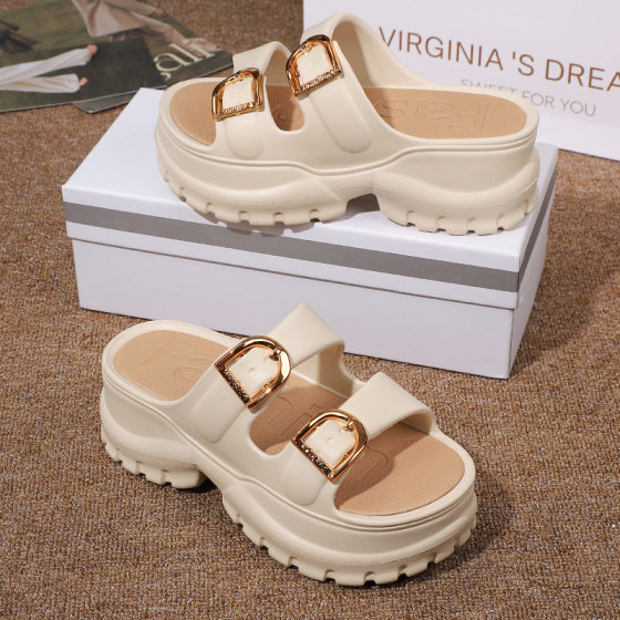 Super Thick Slip-on Slip-on Slippers for Small Women's Outer Wear New Summer Height-increasing Fashionable One-word Shops Beach Eva Casual Shoes
