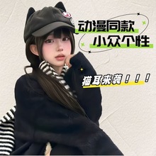 新款猫耳朵帽子动漫世纪福音网红EVA明日香同款可爱鸭舌棒球帽女