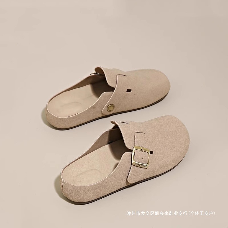 热凤百搭真皮厚底勃肯鞋女外穿2025新款春夏一脚蹬包头半拖博肯鞋