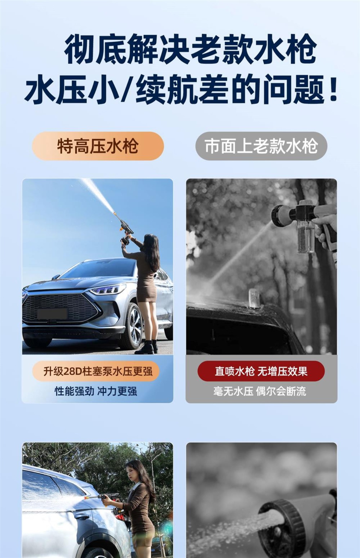 Wireless car washer lithium battery high pressure water gun portable