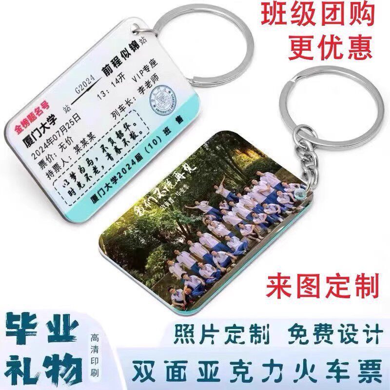 Acrylic Ticket Keychain Customized with Graduation Class Group Photo, Personalized Keychain as a Student Souvenir