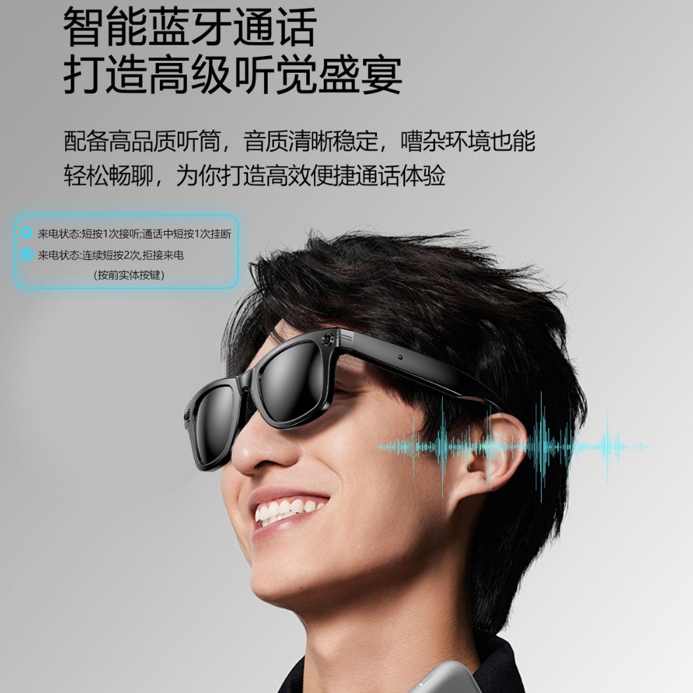 Gafas inteligentes con cámara, traducción por IA, Bluetooth, cámara de alta definición, disparo antivibración, llamadas, reconocimiento de fotos