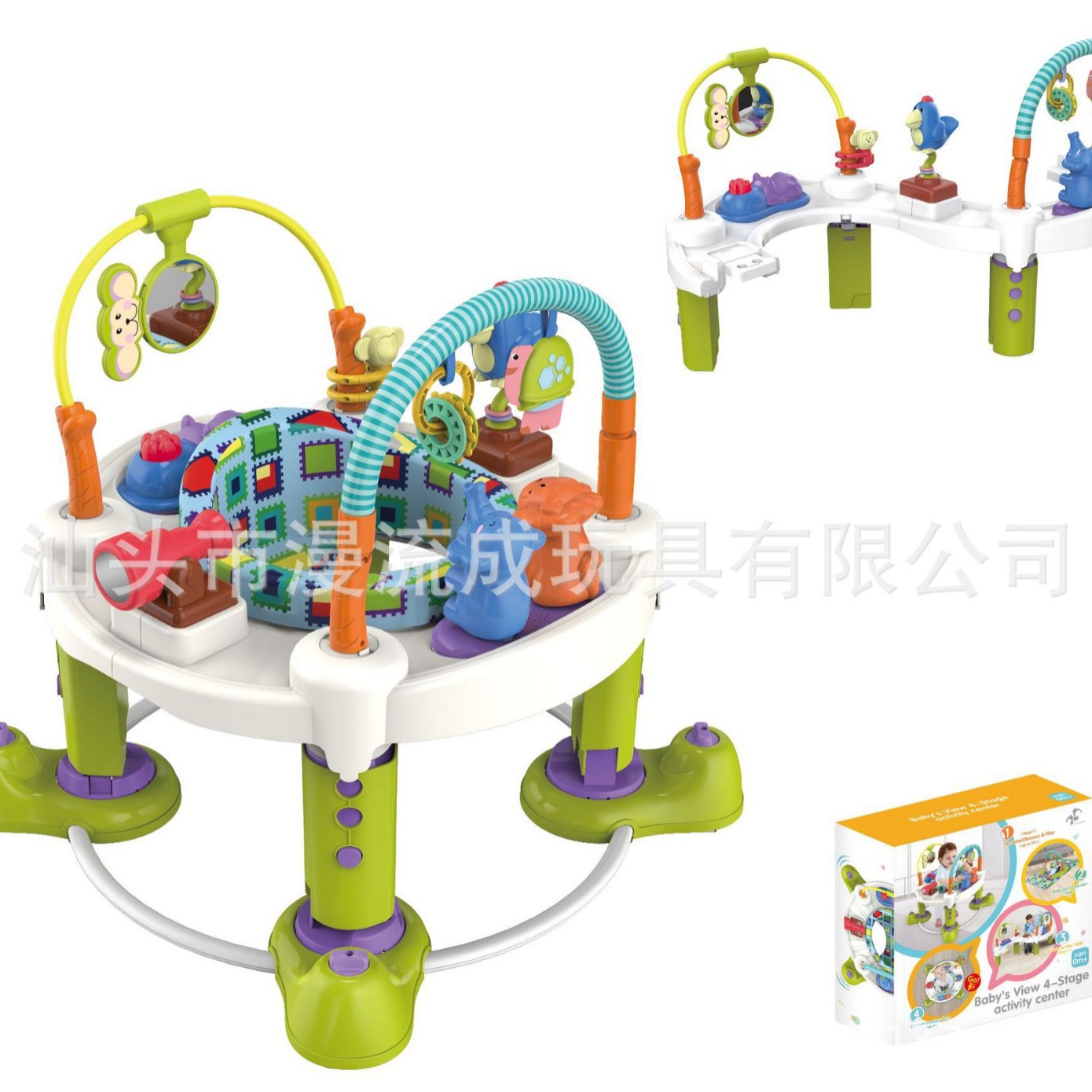 Four-In-One Walker, Jumping Chair, Rotatable Baby Activity Center, Early Education Game Table, 360-Degree Rotating Seat
