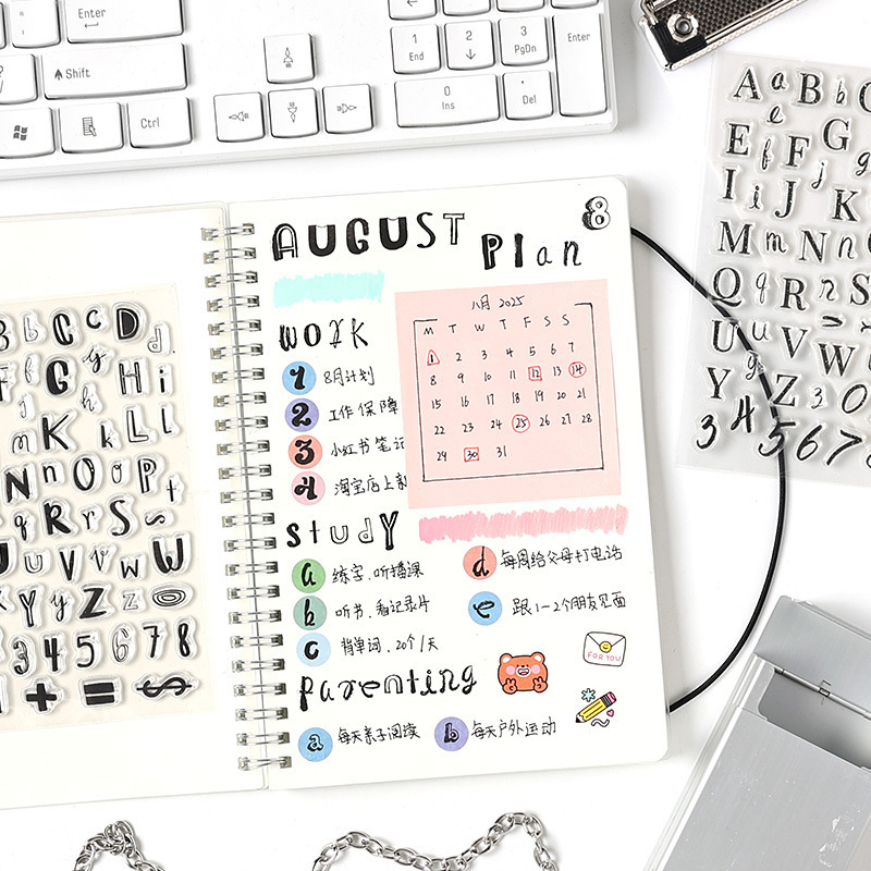 Cifras de escritura transparentes alfanuméricos sello de silicona transfronterizo alfanuméricos de dibujos animados mayúsculas y minúsculas sello de cuentas