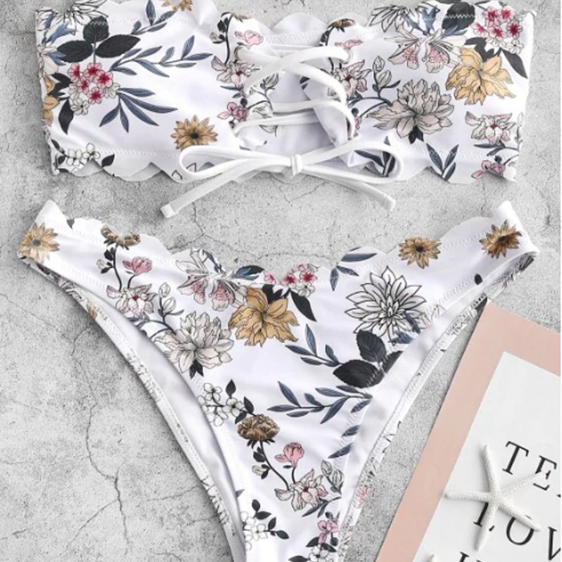 New Cross-Border Foreign Trade Split Swimsuit Bikini Lace Printed Amazon Bikini European and American Swimwear Wholesale