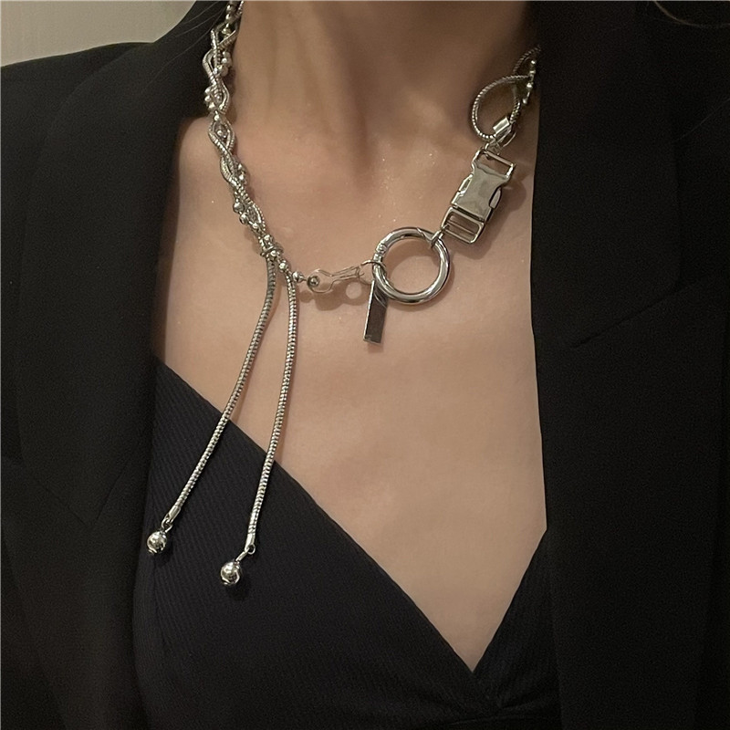 European And American Exaggerating High Quality Exaggerated Necklace Multi-layer Geometric Cross-knotted Round Beads Tank Chain Tassel Necklace For Women display picture 1
