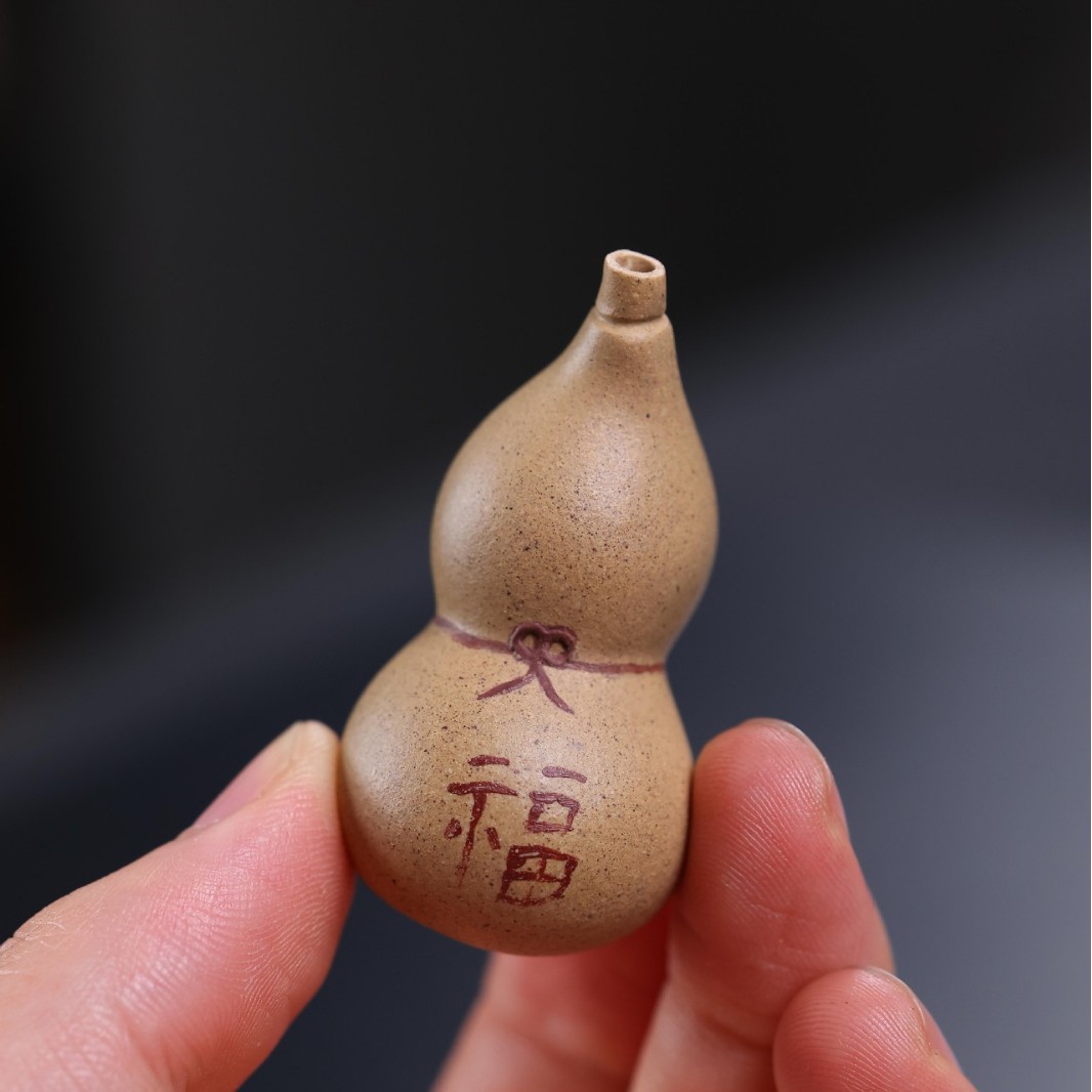 紫砂手工葫芦茶道香插配件可茶养老段泥小葫芦手把件茶玩摆件配饰
