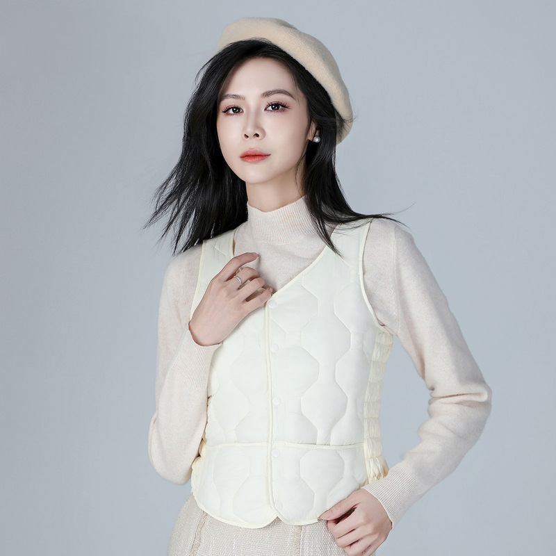 Down Cotton Vest Women's Short Autumn and Winter Fleece-Lined Warm Inner Vest Slim Fit Mother's Waistcoat Slimming Look Versatile Inner Liner