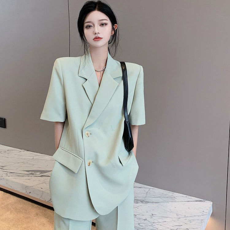Single/Set Summer Slimming Look Work Clothing Suit Short-Sleeved Loose Thin Jacket Casual Matchinging Light and Mature Two-Piece Set