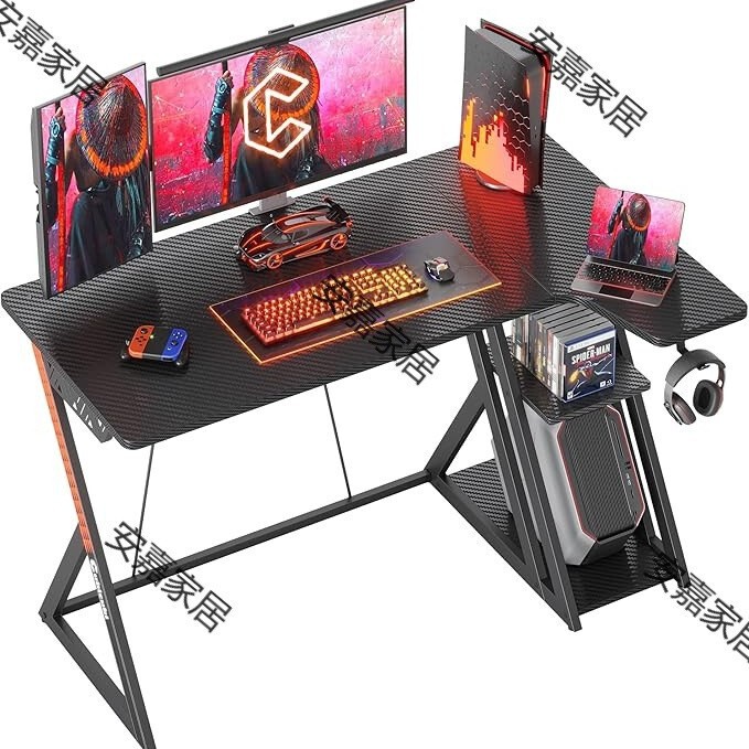 L-shaped game table, carbon fiber surface, with storage rack, small corner computer table, with display rack