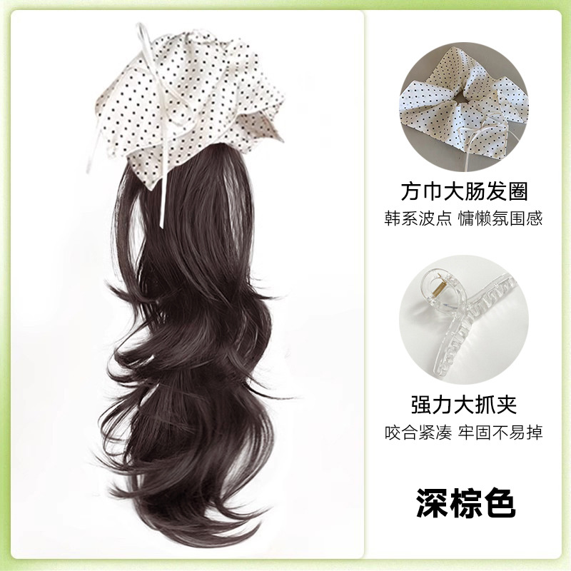 [땡땡이 사각머리끈] 포니테일클립-다크브라운