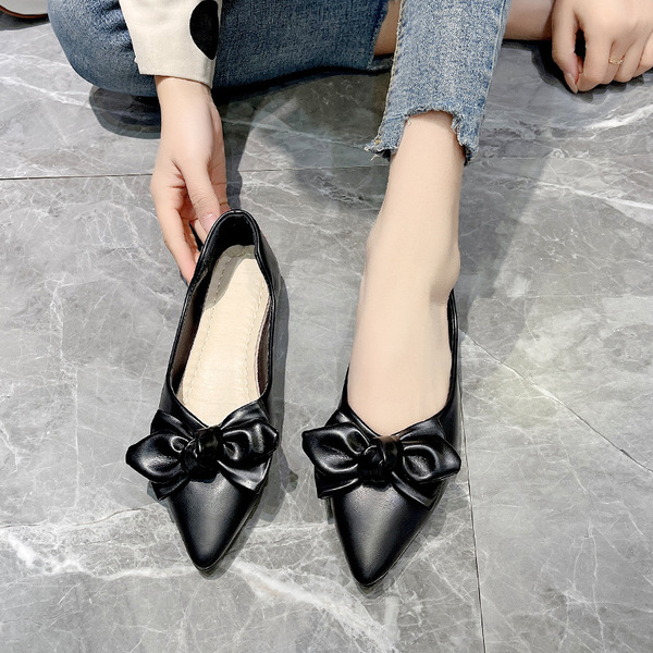 fashionable low shoes flat with bow low-cut all-season