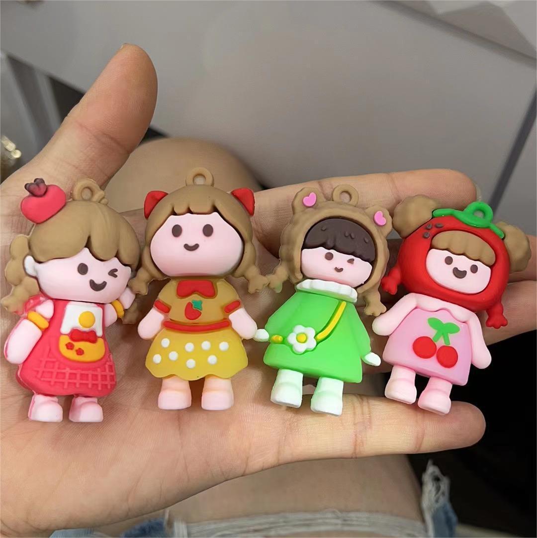 Nuevo estilo creativo de goma suave dibujos animados mochi niña llavero bolso colgante llavero de coche pequeño regalo fábrica al por mayor