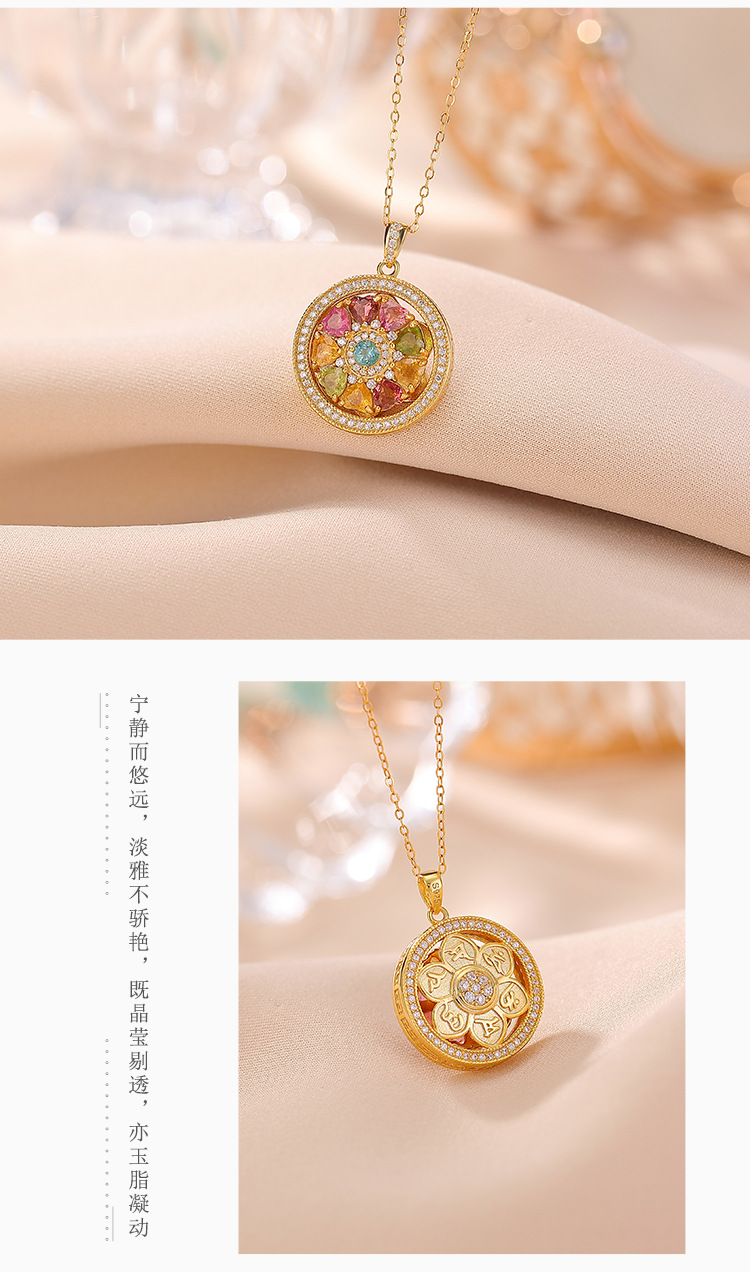 Mặt dây chuyền bạc S925 mạ vàng hình mặt nạ cổ điển có thể xoay, khắc Lục Tự Chân Ngôn — Vàng cỡ lớn (mặt dây chuyền đơn) chi tiết 5