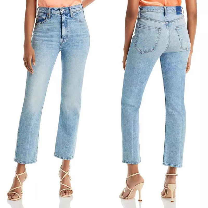 Early Spring New European and American Mo183 Same Style High-Waisted Light Blue Stretch Slim Small Straight Nine-Point Jeans for Women Early Spring New European and American Mo183 Same Style High-Waisted Light Blue Stretch Slim Small Straight Nine-Point Jeans for Women