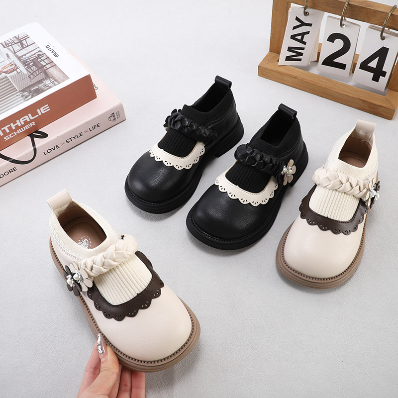 Girls' Princess Leather Shoes, Spring and Autumn New Style, Baby Flower Lolita Shoes, Fashionable and Stylish Soft-Soled Children's Shoes