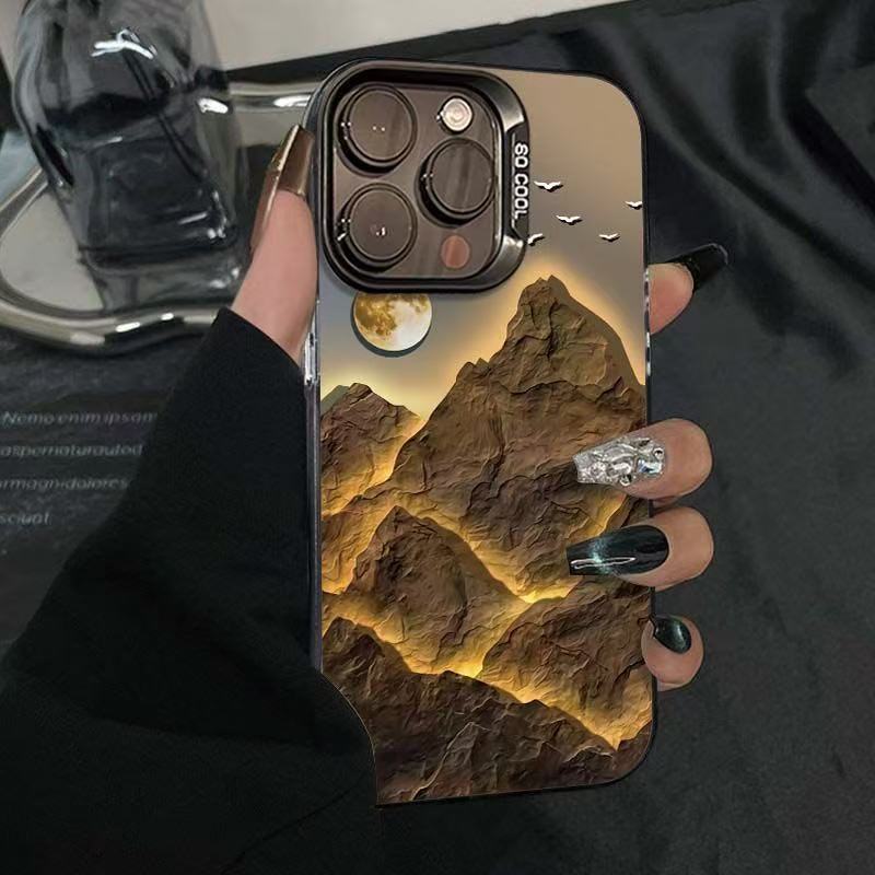 Funda para Teléfono Golden Mountains Compatible con Apple 17 Pro Max, iPhone 16/15, ins14, text 13, Funda Electrochapada