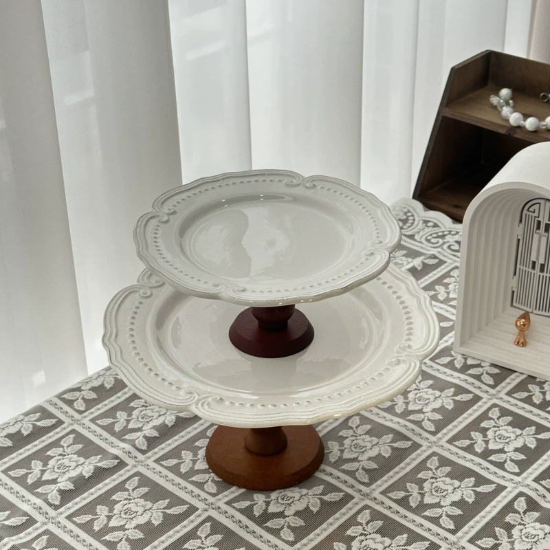 Высокая керамическая тарелка для торта в стиле французского кружева, круглая, для послеобеденного чая, десертов и закусок, изысканное украшение.